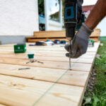 Building,Site,-,Laying,Larch,Floorboards,On,A,Terrace.,Installing